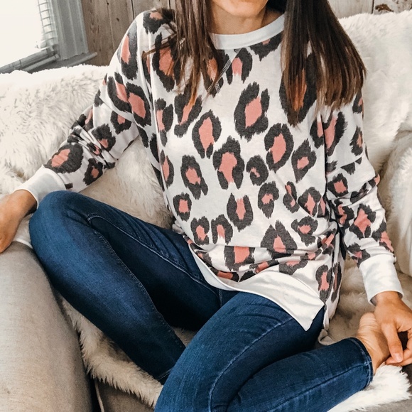 Honeyme Tops - NWT Leopard Pullover